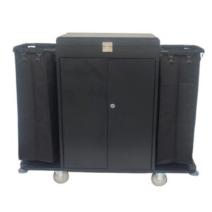 MS Black Housekeeping Trolley FULL SIZE with DOOR, TOP LID, TWO LOCKS and TWO SIDED PLAIN BAGS