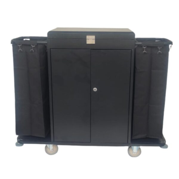 MS Black Housekeeping Trolley FULL SIZE with DOOR, TOP LID, TWO LOCKS and TWO SIDED PLAIN BAGS