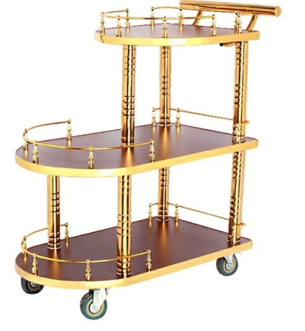 Premium Wood + Golden Pipe 2.5 Layer BAR SERVICE Trolley