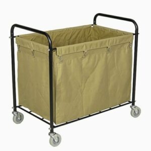 SS Laundry Trolley Rectangle Shaped BIG Size Clothes Sorter with Wheels and Removable Canvas Bag