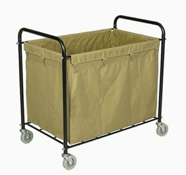 SS Laundry Trolley Rectangle Shaped BIG Size Clothes Sorter with Wheels and Removable Canvas Bag