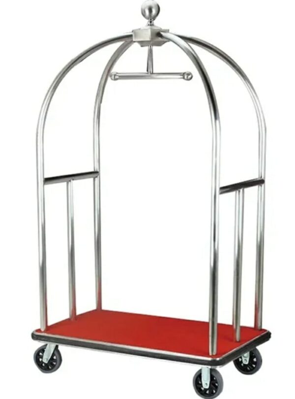 Bell Shaped Luggage Cart Trolley with 6 Inch Gripped Wheels and Red Carpet ( Colour Silver)