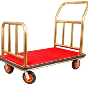 Golden Rectangle Shaped Luggage Cart Trolley with 6 Inch Heavy Gripped Wheels and Red Carpet