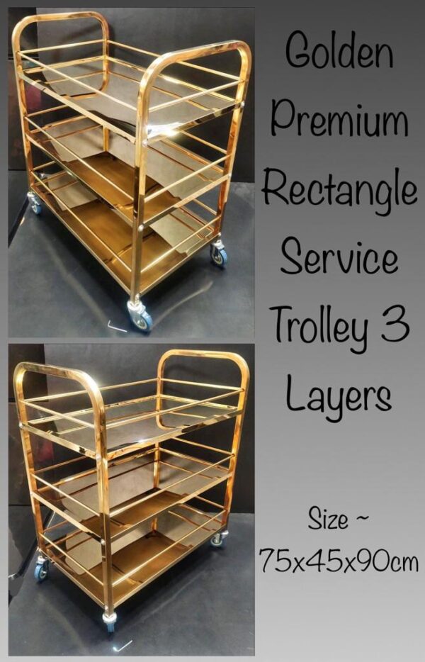 Golden Premium Rectangle 3 Layer Service Trolley