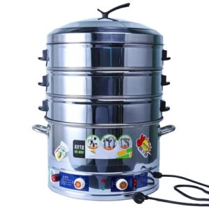 Electric 4 Tier Stainless Steel Corn Rice Vegetables Dimsum Momos Steamer with Lid (Size 40cm Wide)