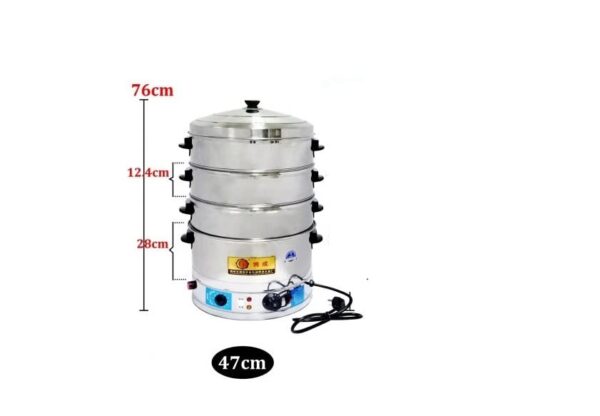 Electric 4 Tier Stainless Steel Corn Rice Vegetables Dimsum Momos Steamer with Lid (Size 47cm Wide)