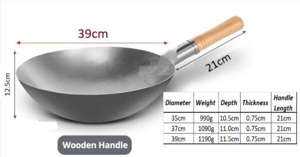 Easy to Carry 15 Inches Wide Light Weighted but Heavy Duty Purpose based Wooden Handle MS Iron Kadhai Chinese Wok (Size : 39cm)