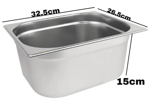 Heavy Duty SS 1/2 GN PAN (LENGTH x BREADTH: 32.5 x 26.5cm, PAN DEPTH SIZE: 15cm)