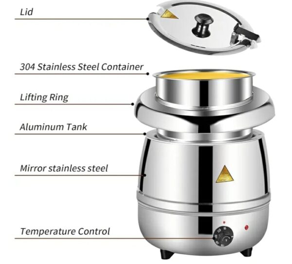 Heavy Duty Stainless Steel10 Litre Commercial Electric Soup Pot Turin Liquid Warmer Hot Pot Heater (Colour Silver)