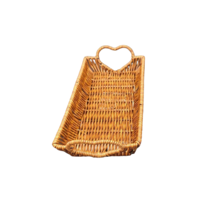 Rectangular 35x13cm Polyrattan Basket with Heart Shaped Side Handles and Metal Wires -Walnut Brown Colour (Large Size: 35x13x4cm)