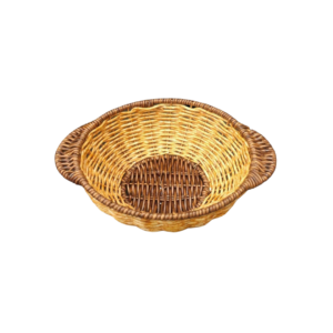 Round 20cm Wide Polyrattan Flower Fruit Vegetable Bread Basket with Joint Handle with Metal Wire - Walnut Brown and Mix Colour (Size: 20x32x8cm)